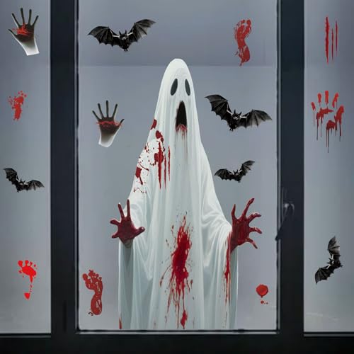 Halloween Ghost & Bat Window Stickers - Large Horror Window Clings H-w4 - DIY Home & Party Decor