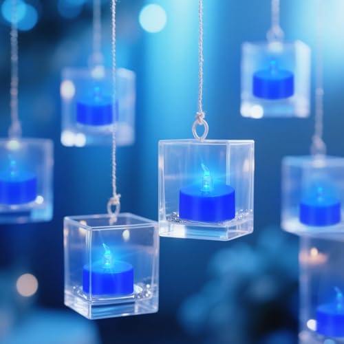 Battery Operated LED Tea Lights - Flickering Flameless Candles, 24 Pack, Blue Base, 200+ Hours