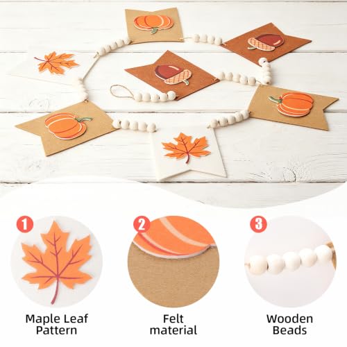Orange Fall Garland with Felt Pumpkins & Wood Beads - 9.84FT Farmhouse Fall Decor