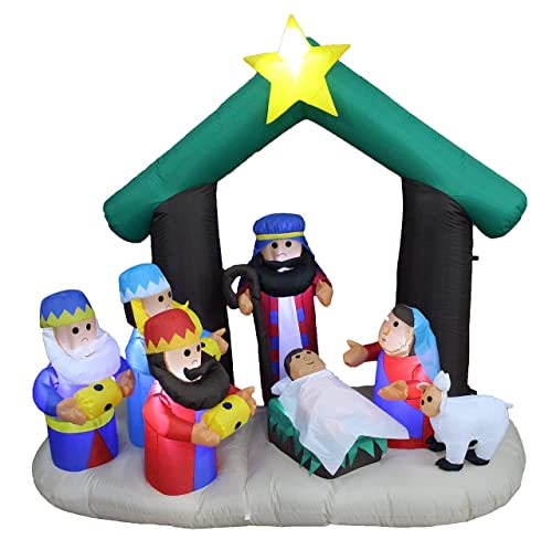 Inflatable Christmas Decorations Bundle - 6ft Nativity Scene & Christmas Tree Lights