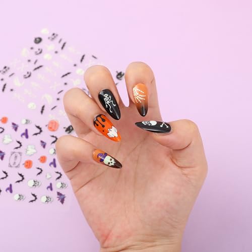 Halloween Nail Art Stickers Set - 6 Sheets with Pumpkins, Ghosts, Bats & Witches - Type1