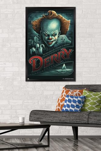 IT Pennywise Derry Wall Poster - Black Framed 22.375 x 34 Inches