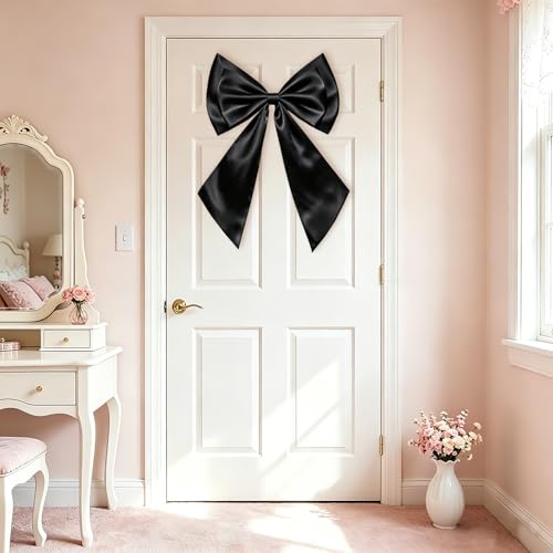 Black Satin Double Layer Bow Decor - 30x20 Inches, Home & Party Decor