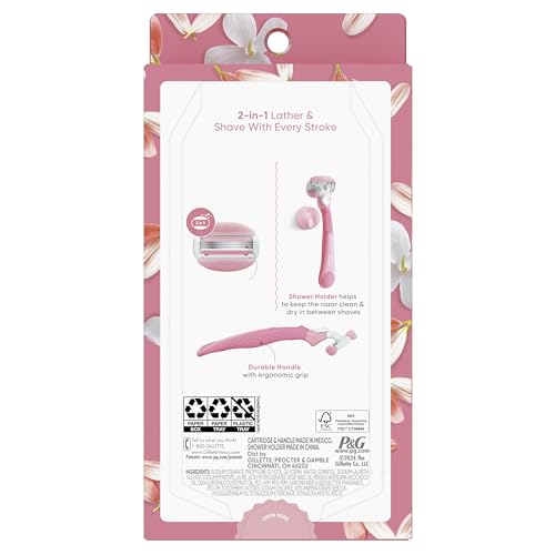 Gillette Venus ComfortGlide Razor for Women, White Tea Scented Gel Bars, Includes 1 Reusable Razor Handle + 2 Refills, Built-in Shave Gel Bars, Holiday Gifts for Women