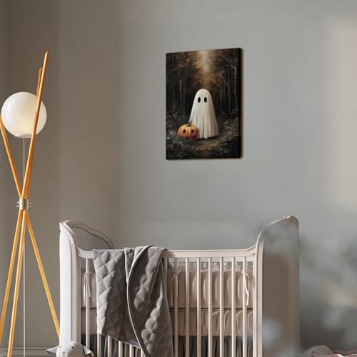 Halloween Ghost Pumpkin Canvas Wall Art - 11x14 Inch Spooky Home Decor