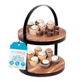 Rustic 2-Tier Cake Stand with Handle - Farmhouse Wood & Iron Dessert Display