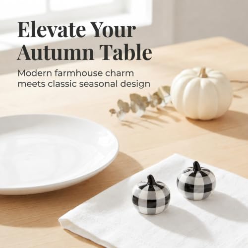 Farmhouse Pumpkin Salt & Pepper Shaker Set - Buffalo Check Pattern, 2.5 Inches