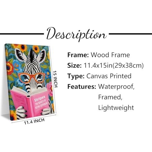Zebra Reading Wall Art Canvas Print - Animal Book Lovers Gift - Variation of Zebra Reading 538