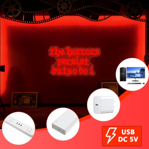 Red The Horrors Persist But So Do I Neon Sign - Gothic Wall Art Light for Bedroom & Game Room