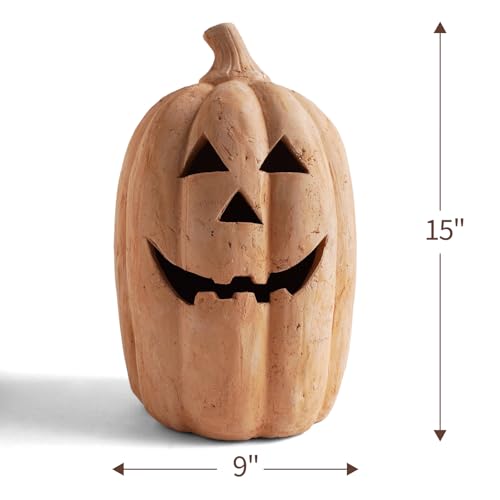 Large Handmade Terracotta Pumpkin Jack O'Lantern Outdoor Indoor - Fall Decor