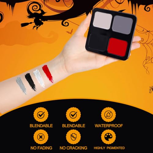 Face Painting Kit with Black White Red Gray - Halloween, Cosplay, SFX Makeup