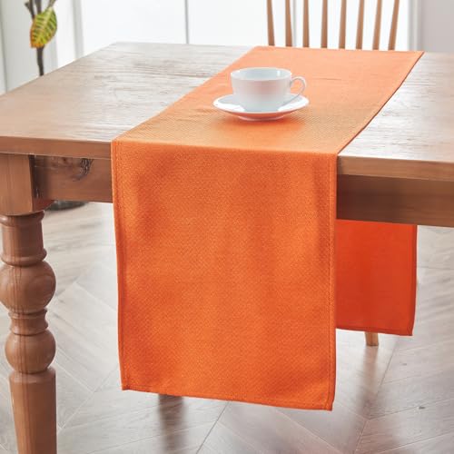 Bright Orange Faux Linen Table Runner 14x71 Inches - Waterproof & Wrinkle-Resistant