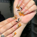 Halloween Long Square Press On Nails with Pumpkin Bat Spider Web Design - Variation Color49