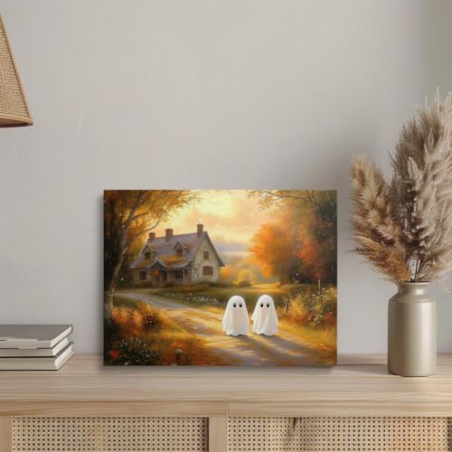 Halloween Ghost Wall Art Canvas 16x24 Inches - Rustic Ghost Decor for Fall & Halloween - Ready to Hang