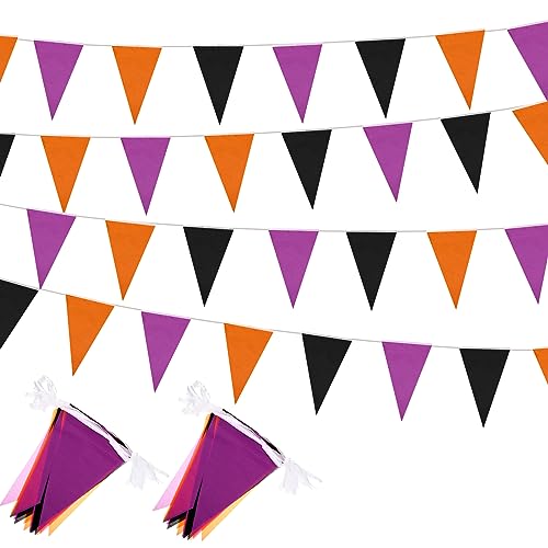 Halloween Pennant Banner 20 Pcs Outdoor Indoor Flag Garland - Purple Orange Black
