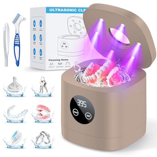 TEBAL Ultrasonic Retainer Cleaner Machine, 52kHz Ultrasonic Denture Cleaner for Night Guards, Braces, Toothbrush Heads, Jewelry and More, Ultrasonic Cleaner for Retainers with 250ML, Black-Dark
