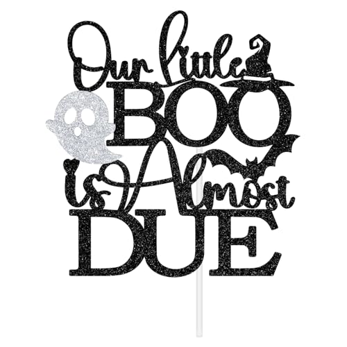 Halloween Baby Shower Cake Topper - Our Little Boo Spooky Decor, Black Glitter