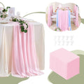 Pink Chiffon Table Runner Overlay 10 Pieces 27x120 Inches Rustic Wedding Decor - Pink