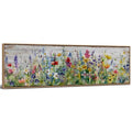 Wood Framed Colorful Wildflower Wall Art - Farmhouse Canvas Decor 14x48” - Flower Landscape