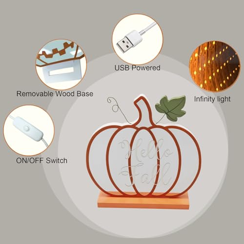 Fall Pumpkin Décor Light Up Infinity Pumpkin with USB Power - 8.58 Inch Standalone Fall Pumpkin for Table or Room Decoration - Variation: Fall Pumpkin