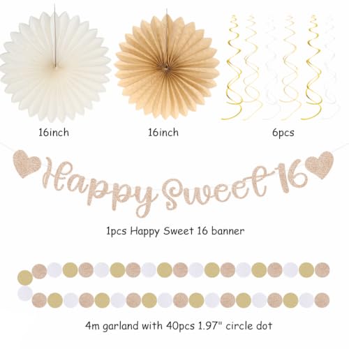 Girls Sweet 16 Birthday Decorations Set Champagne Gold Beige Party Supplies - Huglony