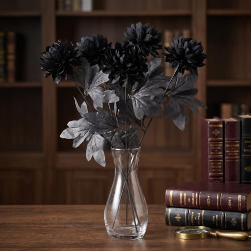 Halloween Black Artificial Flower Stem - Faux Dahlia for Gothic & Memorial Decor