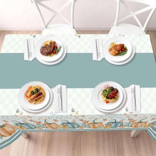 Blue Pumpkin Thanksgiving Tablecloths 3 Pack 54 x 108 Inches Disposable Plastic