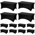Black 6Ft Spandex Fitted Tablecloth Set - 12 Pack for Rectangle Tables - Washable & Wrinkle-Resistant