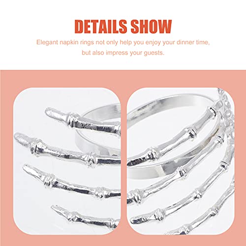 Halloween Skeleton Hand Napkin Rings Set - Silver Skeleton Hand Holders for Table Decor