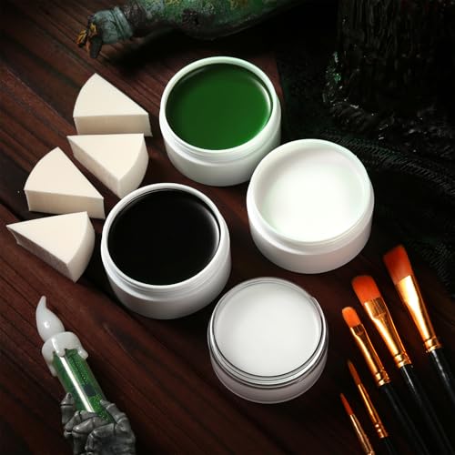 Oil-Based Face Paint Kit - Black White Green 3×50g for Halloween Cosplay Stage Makeup