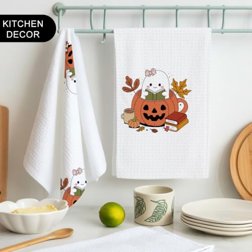 Halloween Kitchen Dish Towels Set with Ghost Pumpkin Bats - H-4 Variation