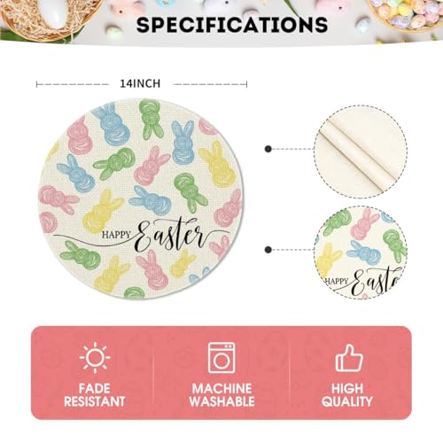 14-Inch Round Bunny Easter Placemats Set of 4 Beige Seasonal Table Decor
