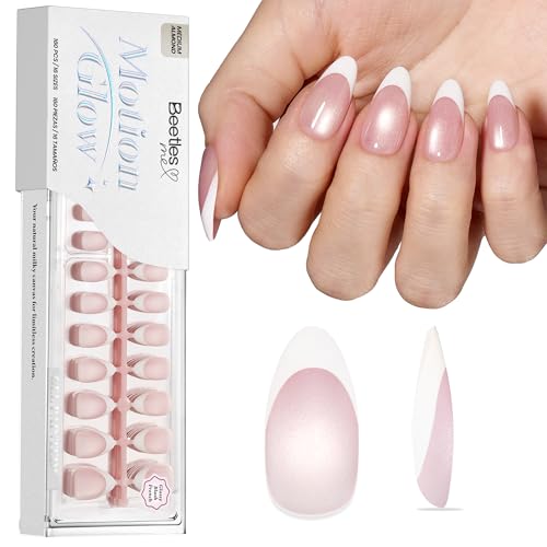 Beetles French Tip Press On Nails - A-Blush M-04 Medium Almond 160Pcs