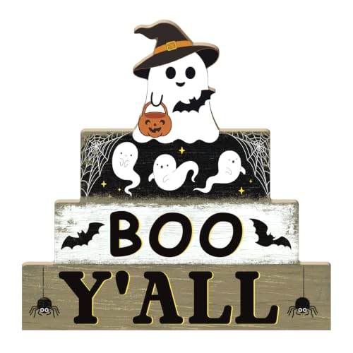 Halloween Wooden Ghost Tiered Tray Decor - Black, Cream & Brown - Putuo Decor