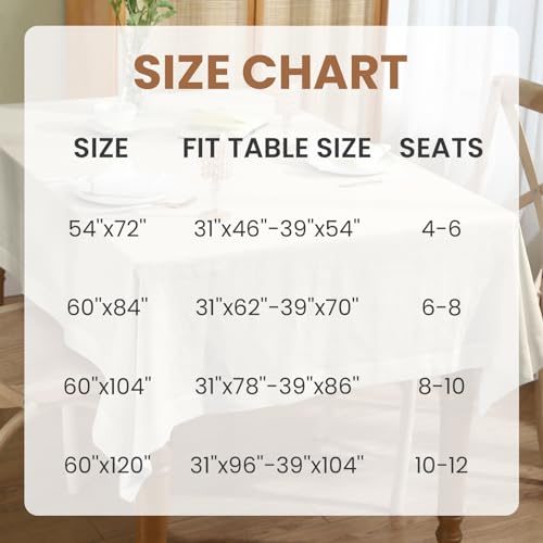 Linen Tablecloth 60x104 Inches Rectangular - Washable Durable Wedding Party