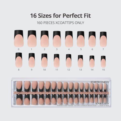 French Tip Press On Nails - Black Square Long Variant for Natural Look