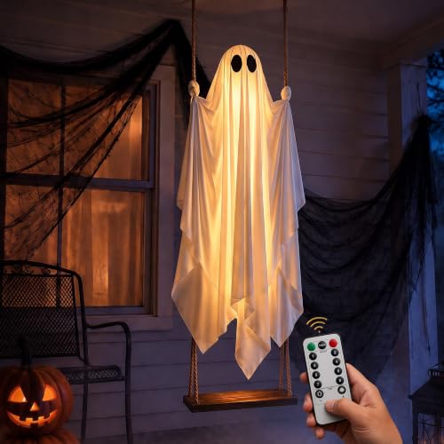 5FT Swinging Ghost Halloween Outdoor Decor with Remote LED Lights