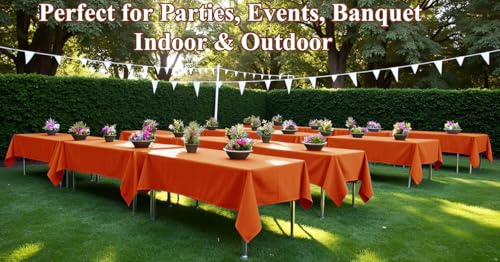 Disposable Orange Paper Tablecloth for Rectangle Tables 54x108 Inches - Waterproof, 6 Pack
