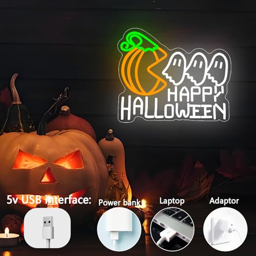 Halloween Neon Sign Dimmable Pumpkin Ghost Neon Window Lights - PumpkinEatingGhost