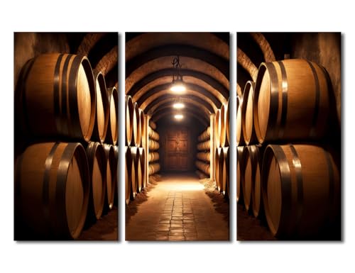 3 Panels Framed Canvas Wall Art Beer Barrel Stacked in Vault - 42x28 in Variation of THIS listing