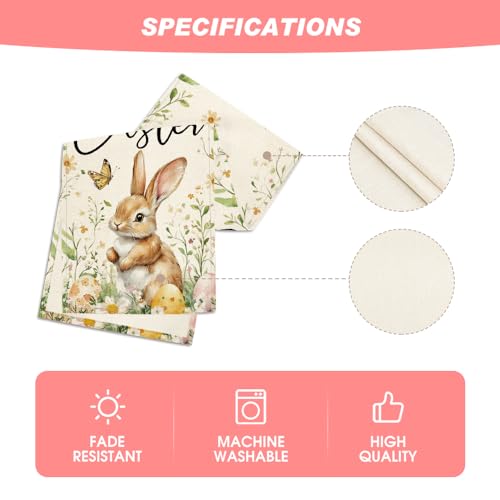 Easter Table Runner 13x48 Inch Bunny Rabbit Butterfly Eggs Flowers Seasonal Decor Beige