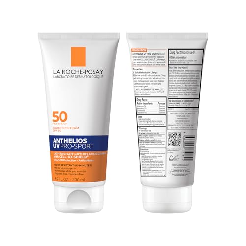 La Roche-Posay Anthelios UV Pro-Sport SPF 50 Sunscreen for Face & Body, Water & Sweat Resistant with Non-Drip Formula, Invisible Broad Spectrum Sunscreen Lotion, Lightweight & Breathable, 6.7 Fl Oz