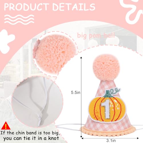 Pink Pumpkin First Birthday Hat - Autumn Halloween Thanksgiving Party Crown