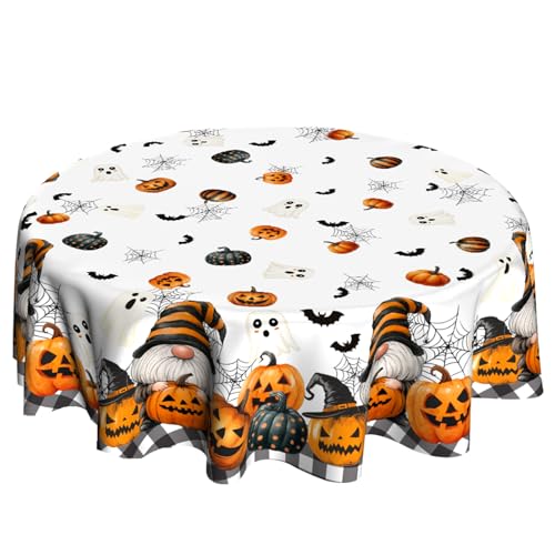Halloween Pumpkin Gnome Round Tablecloth 60 Inch Fall Autumn Decorations