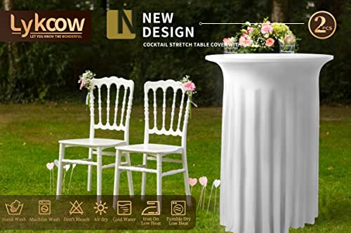 Pure White 2 Pack Spandex Round Tablecloth with Skirt - 32x43 Inch