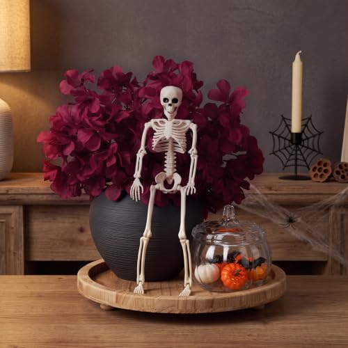 Halloween Centerpiece Tray Set with Burgundy Flowers, Pumpkin Jar & Skeleton - Indoor Decor
