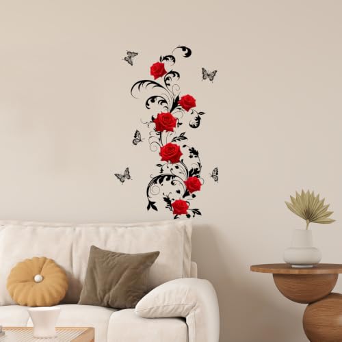 Red Rose Gothic Wall Decals Peel and Stick - Romantic Floral Vinyl Wall Art with Variation #49