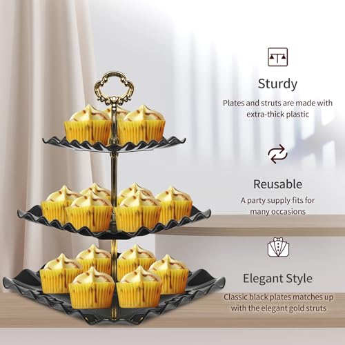 NWK 5-Piece Black Cupcake Stand & Appetizer Trays Set - Reusable Party Serveware