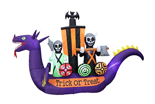 11 Ft Inflatable Halloween Pirate Ship with Dragon Skeletons & LED Lights