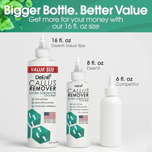 DeEnti Foot Callus Remover Gel - Cool Mint 16oz Extra Strength for Dead Skin & Corn Removal